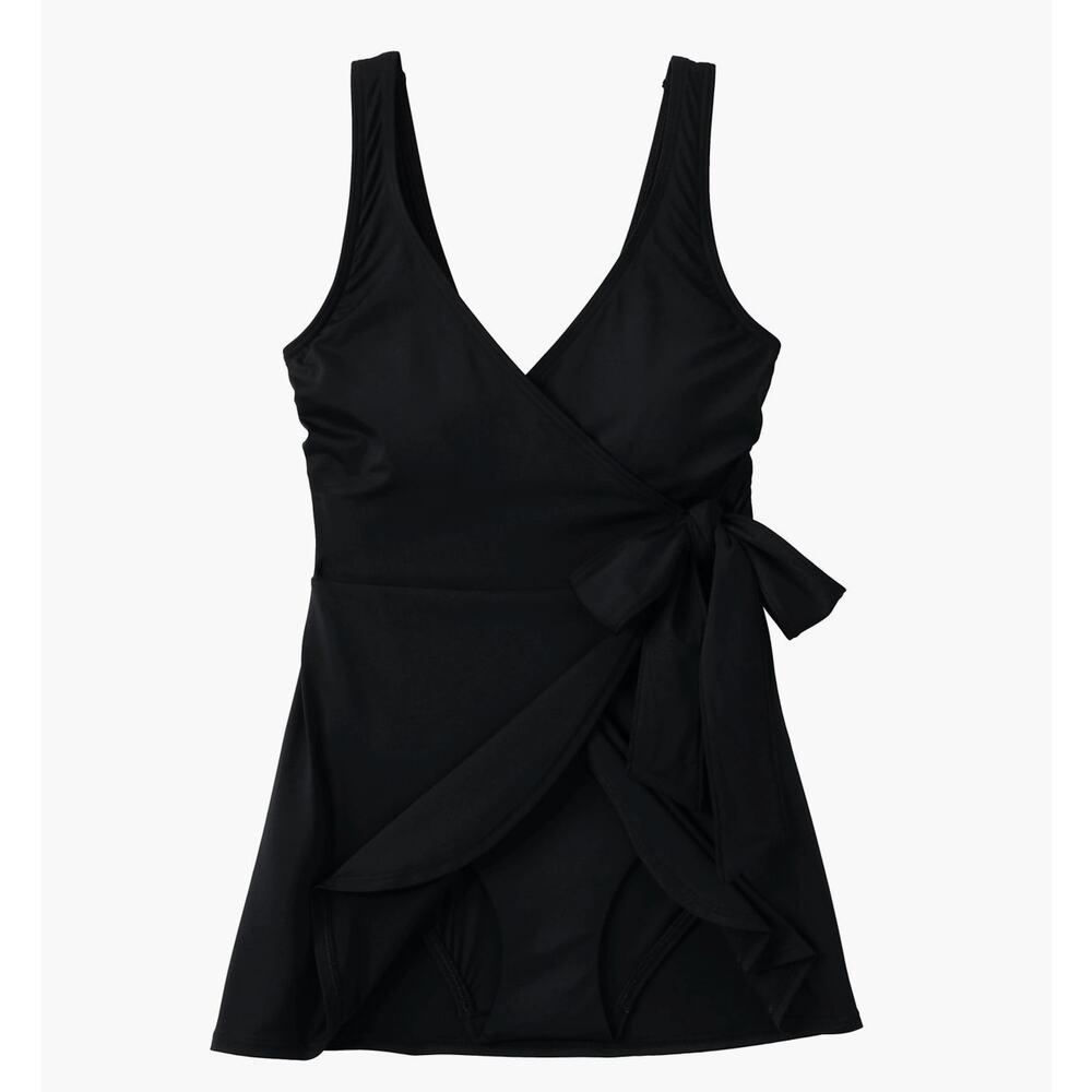 Lands End Wrap & Side Tie Swim Dress Swimsuit | 16W, Black - Picture 6 of 16